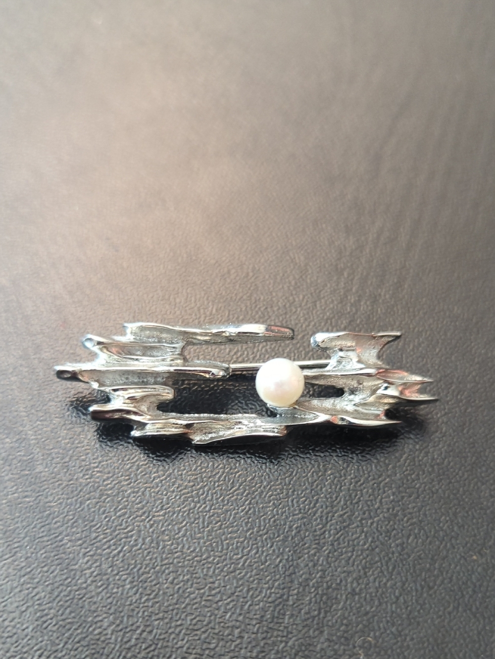Vintage Mid Century Sterling Silver and Pearl Brooch